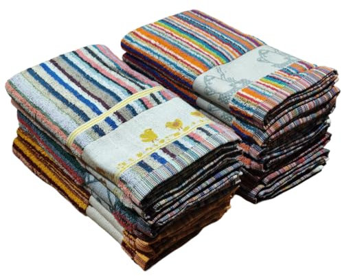 Kimbatex Paños de Cocina Rizo 100% Algodón, Trapos de Cocina, 50x50 cm Muy Absorbentes, Suaves y Resistentes (18, Rayas Color)