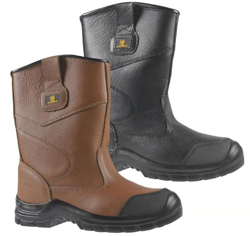 MAXSTEEL MENS LEATHER RIGGER BOOTS FUR LINED S3 SAFETY STEEL TOE CAP PULL ON WATER RESISTANT WORK BOOTS (BLACK, UK Footwear Size System, Adult, Men, Numeric, Medium, 9)