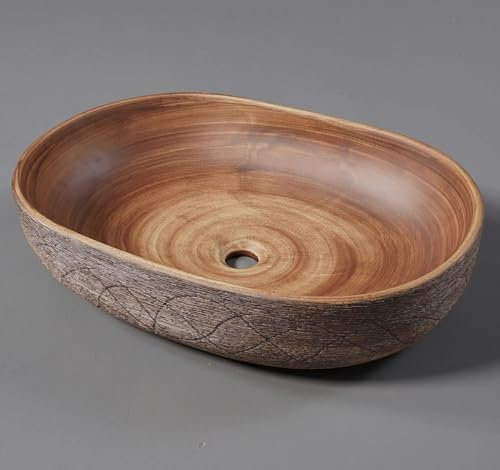 Homary Vasque à Poser pour Salle de Bains, 59 cm, Vasque Ovale à Poser, Vasque Rétro en Céramique au-dessus du Comptoir