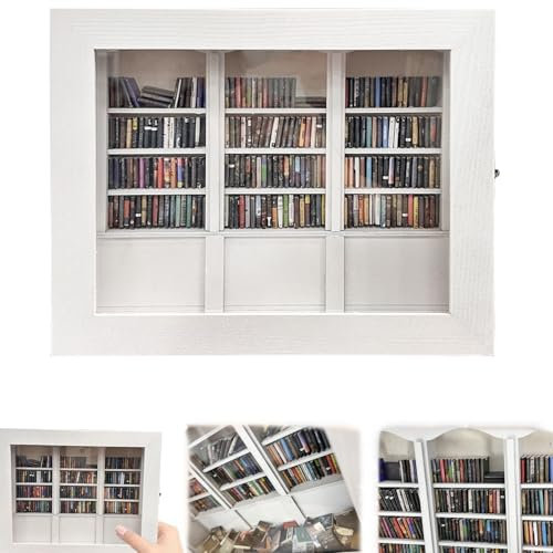 Pgtc Bücherregal für Ängste,Miniatur Puppenhaus Bücherregal Möbel,Hölzernes Puppenhaus-Bücherregal für Bücherliebhaber,Kreative Anti-Angst-Bücherregal-Ornamente als stressabbauendes Geschenk (Weiß)