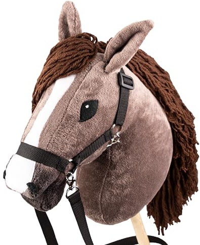 SKIPPI Hobby Horse Alazán, Gran Caballo de Palo con Halter y Riendas en el Set, A3 Caballo Marrón, Hobby Horsing, Regalo para una Niña, para un Niño
