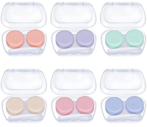 6 Pack Contact Lens Cases, Portable Contact Lens Case with 6 Colors, Mini Eyes Contact Lens Container,Left/Right Eyes Contact Lens Box with Tweezers Wearing Stick for Contact Lens Removal Store