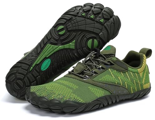 SAGUARO Barefoot Shoes Uomo Donna Scarpe Barefoot Minimaliste Traspiranti Scarpe a Piedi Nudi Leggere Scarpette Dita per Trail Running Trekking Palestra Verde,Gr.42