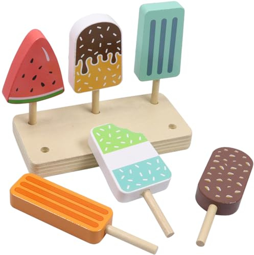 Pellinch Jouet de Crème Glacée en Bois pour Enfant, 6 Pièces Jouet de Glace pour Enfants, Accessoires Cuisine Enfant avec Support, Jeu de Rôle Amusant, Jeux Montessori 3 4 5 6 Ans Jeu d'Imitación