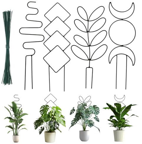 BAODBF 4 Stück Rankhilfe Zimmerpflanzen mit Kabelbinder,Metall Pflanzenstütze für den Garten,Pflanzkübel Rankhilfe,Rankhilfe für Pflanzen zum Rosen,Erbsen,Prunkwinden