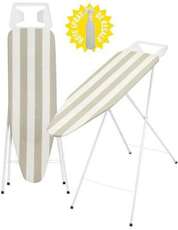 HR Hogar | Tabla de Planchar Plegable, 100 x 33 cm - Fabricado en Europa - Pulverizador de Regalo | Altura Regulable, Reposa Planchas Metálico, Funda de Algodón 100%, Malla Metálica
