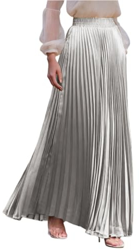 Jupe Plissée Longue 2025 Ete Chic et Elegant Droite Jupes Femme Satin Jupe Longue Fluide