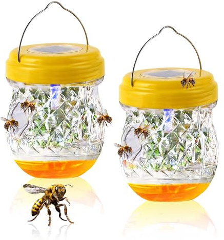 yotutun Trampa Avispas Exterior, 2 Piezas Trampa para Avispas Viva con Luz Solar LED Trampa Insectos Repelente de Avispas Colgante Moscas Mosquitos para Jardín Balcón Camping