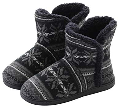 Rojeam Zapatillas de Estar por Casa para Unisexo Botas de Casa Invierno Pantuflas Peluche Cerradas, Negro, 42/43 EU