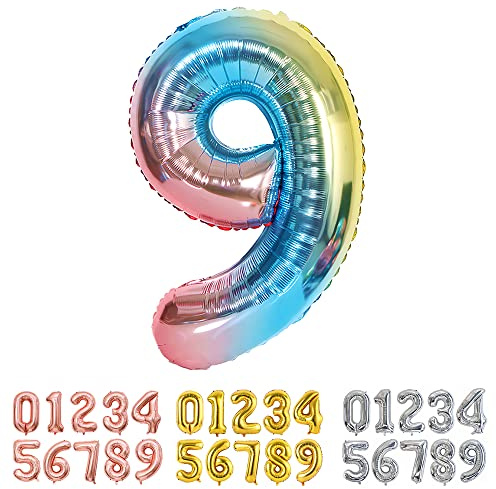 Ponmoo Foil Balloon Number 9 Gradient Blue, Giant Numbers 0 1 2 3 4 5 6 7 8 9 10-19 20-29 30-39 40-49 50-60-70-80-90-100, Large Balloons for Wedding Anniversary Birthday Party Decoration