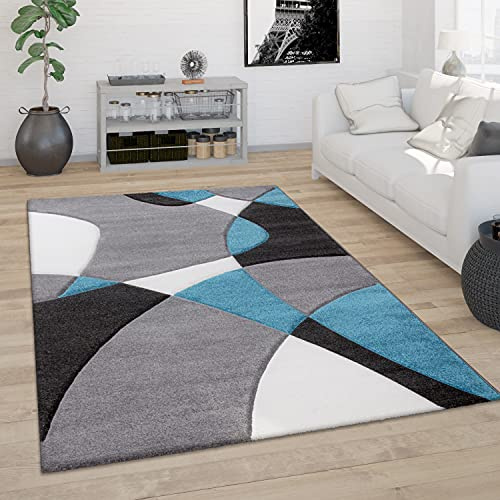 Paco Home Tapis De Salon Tapis Poil Ras Moderne Look 3D Découpe De Contour Motif Abstrait, Dimension:160x230 cm, Couleur:Turquoise