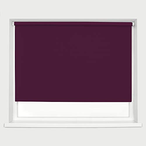 Aubergine Blackout Roller Blind Metal Fittings Trimmable UV Protection Thermal Properties Premium Fabric Home Office Bedroom Kids Room Child Safe Easy Fit 60cm Width x 160cm Drop