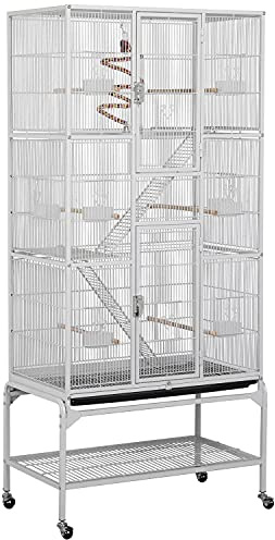 Yaheetech 69-Inch Extra Large Wrought Animal Cage Metal 3 Levels Small Animal Cage w/Cross Shelves and Ladders for Ferret Chinchilla Sugar Glider Squirrel, White