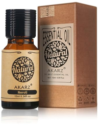 Huile essentielle de néroli AKARZ Huile essentielle de néroli biologique pure de qualité supérieure pour la peau, le corps, les cheveux, la bougie, la fabrication, le bricolage, (10 ml)