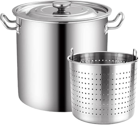 Stainless Stockpot w/Perforated Basket and Lid Commercial Turkey Fryer Pot Versatile Pot for Water Bath Canning, Lobster Shrimp Boiling, and Tamales Steamer,40cm/15.7inch