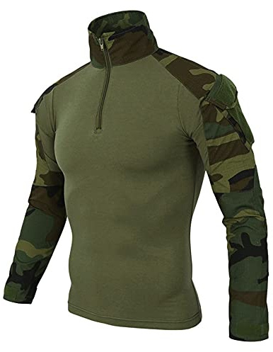 Duohropke Camiseta militar para hombre, camiseta táctica, camiseta de combate, ajustada, manga larga, camuflaje, paintball, airsoft, militar, uniforme militar