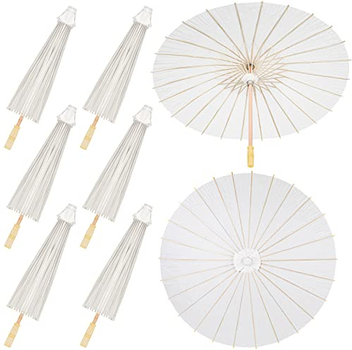 Sadnyy 33 Inches Paper Umbrellas Paper Decorative Chinese Japanese Parasol Umbrella DIY Oiled Painting Umbrellas Crafts for Wedding Bridal Party Decor(White,6 Pack)