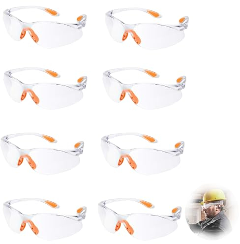 8 Paires Lunettes De Protection, Lunettes De Sécurité, Lunette De Protection Travail, Lunette Chantier Avec Verres Transparents En Caoutchouc, Lunette Protection Lunette Transparente Pour Les Yeux