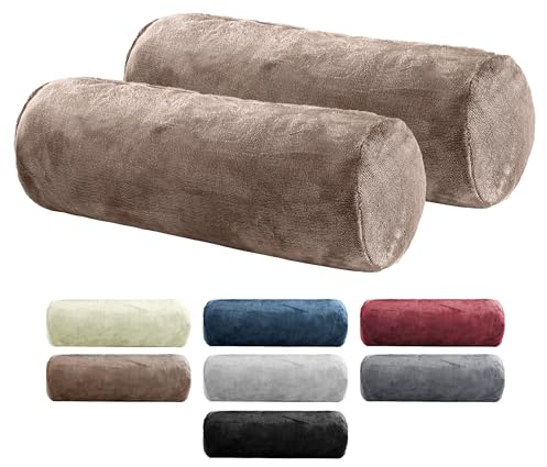 BaSaTex 2er Pack Nackenrolle Kissenbezug 15x40 Cashmere Touch | Nackenrollenhülle Öko-Tex Zertifiziert | 100% Mikrofaser Plüsch | Farbe: Taupe