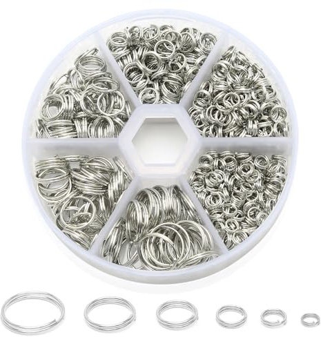 Lot de 690 Anneaux Ouverts Doubles Ronds Argenté avec Petite Boîte de Rangement, Anneaux Ouverts à Double Boucle pour la Fabrication de Bijoux, Petit Porte-clés, Petit Pendentif, 4 5 6 8 10 12 mm