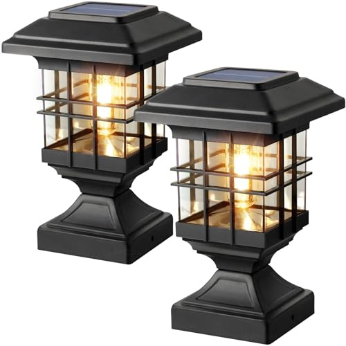 Lffital 4x4 Post Solar Lights Solar Post Cap Lights Outdoor Metal 2 Pack