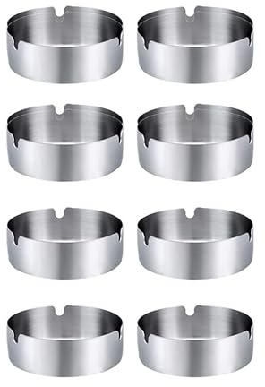 Ceniceros redondos de acero inoxidable, ideales para restaurantes, bares, exteriores y dormitorios (paquete de 8)