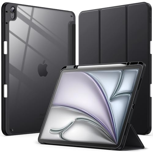 JETech Custodia per iPad Air 13 Pollici M4/M3/M2 (2026/2025/2024) con Portapenne, Chiaro Trasparente Retro Conchiglia Sottile Supporto Antiurto Tablet Cover (Nero)