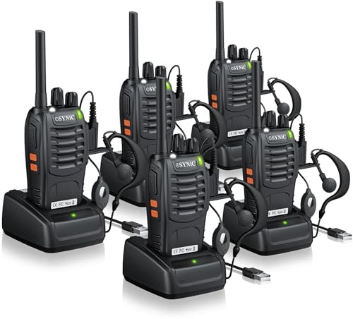 eSynic 5-pack Professionella Walkie-talkies med Lång Räckvidd – 16 Kanaler, 1500mAh USB-laddning, VOX – Perfekt för Utomhusäventyr, Camping och Cykelsport