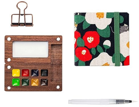 Solysta Reise-Farbpalette, Holzgitter, tragbare Solysta-Farbpalette für Reisen, Mini-Aquarell-Reise-Farbpalette mit Clip, Geschenk für Maler, Künstler