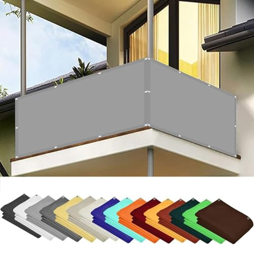 Pantalla para Balcón 135 x 220 cm Impermeable, Protección UV Revestimiento para Balcón con Ataduras de Cables para Balcón Exterior de Jardín Terraza, Gris Claro