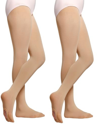 MANZI Ballet Tights Convertible for Girls Dance Pro Transition Tights (Suntan, Age 4-6)