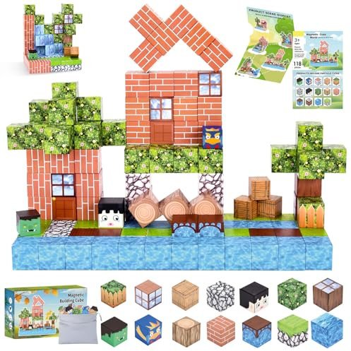 118 Stück Magnetische Bausteine,Baue Mine Magnet Welt Set,Magnet Bausteine,DIY Magnetspielzeug für Kinder,Magnetbausteine Blöcke Magnetspielzeug für Geschenk ab 3 Jahre Junge Mädchen (2.5CM)