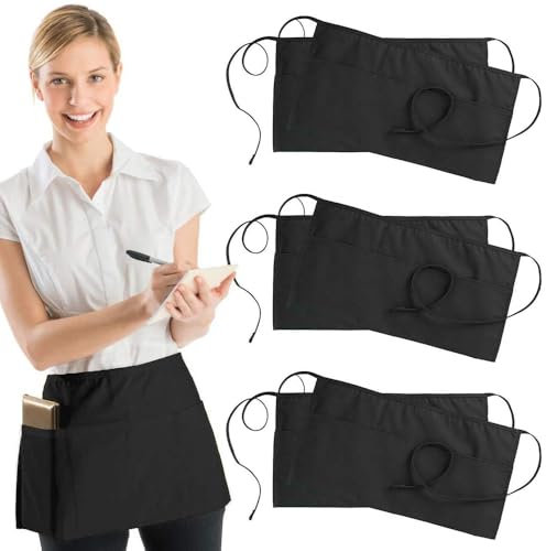 GZCZCC 6 Pz Grembiule Nero, Corto Unisex 86 * 55cm, Grembiule da Barbecue con 3 Tasche