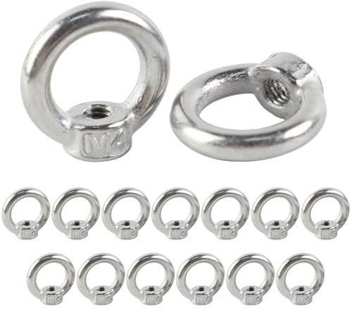 FYting 15 stycken Ringmutter M4, Ringschraube M4, Ringösen, ösenmutter i rostfritt stål, ögonmutter, ringskruvar för lyftning av accessoarer, hängande blomkrukor, svängregal, dekoration (Silver)
