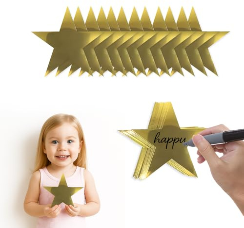 Gold Star Cutouts,50PCS Star Cutouts, 6 Double Printed Paper Stars,Cardboard for DIY Party Decorations, Wall Décor, Birthdays, Weddings,Graduation Party Decoration