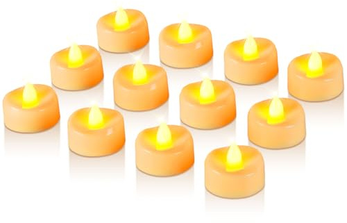 Raycare 24 Pack LED Tea Lights Battery Operated, 200+Hour Flickering Votive Candles, Realistic Fake Flameless TeaLights for Wedding Party Halloween Thanksgiving Christmas Decorations,Ivory Base