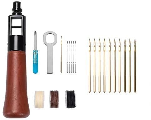 WUTA Advanced Leather Sewing Awl, Leather Repair Kit with 10 Pcs Gold Needle, Portable Stitcher Sewing Awl for DIY Repair Craft（0.55 mm）