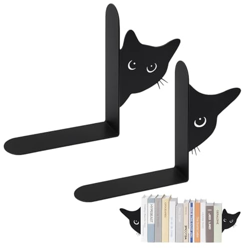 Bücherstütze, 2 Stück Metall Buchstützen, Stabile Bücherstütze für Kinder und Erwachsene, Dekorative Buchstütze Katze für Regale und Schreibtische