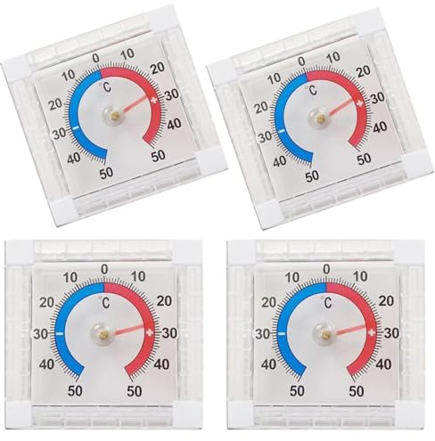 Lot de 4 thermomètres de fenêtre autocollants - Résistants aux intempéries - Thermomètre analogique pour fenêtre et réfrigérateur