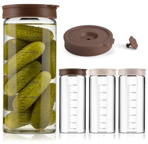 ZLLkeji Kit de 4 tarros de Cristal con Tapa Autoventilante Antigoteo 300ml Tarros de Fermentación