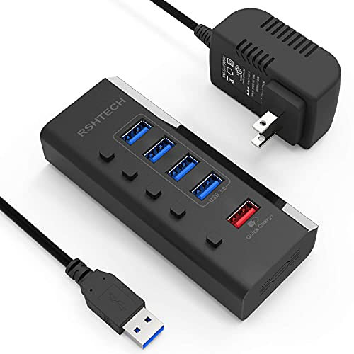 RSHTECH Powered USB Hub with 4 USB 3.0 Data + 1 Fast Charging Port, RSH-A35