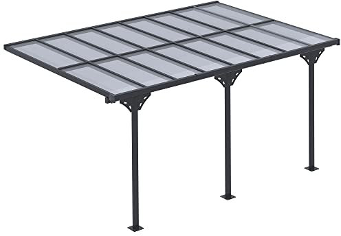 Outsunny Pergola adossée Aluminium 4,5 x 3 m pergola Jardin extérieur avec Toit en Polycarbonate résistant UV, gouttière intégrée, tonnelle de Jardin pour terrasse Patio véranda, Gris
