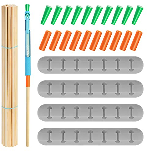 Teling 46 Pcs UV Epoxy Glitter Pen Holder Stand Turner Accessories with Nonstick Sleeves Silicone Pen Plugs Wooden Dowels Rods for DIY Craft Enthusiast