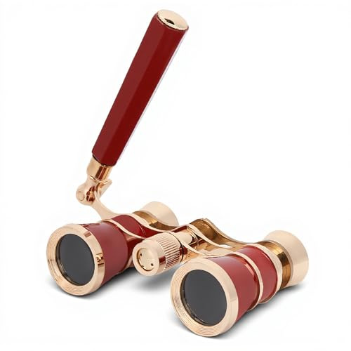 Opera Glasses Binoculars, 3X25 Theater Glasses Telescope with Foldable Handle, Mini Binocular Compact Lightweight for Concert Theater Opera Travel Sightseeing (red)