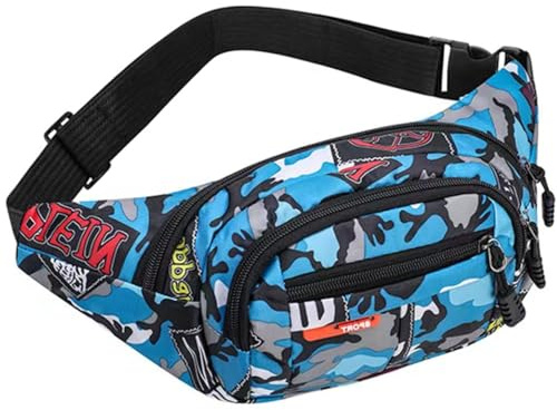 ZHjuju Gürteltasche,Bauchtasche Camouflage Gürteltasche Camo Wasserdicht Bauchtasche Camouflage Outdoor Sport Hüfttasche Urlaub Geld Pouch Pack Blaues Nylongewebe Geeignet Zum Radfahren Joggen