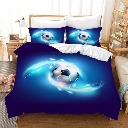 Gegeryozer Set Biancheria da Letto da Calcio 220×240 cm 3D Copripiumino da Calcio per Bambini Copripiumino da Calcio a Tema Sportivo in Microfibra per Bambini + 2 Federe 50 x 75 cm(ZQ4)