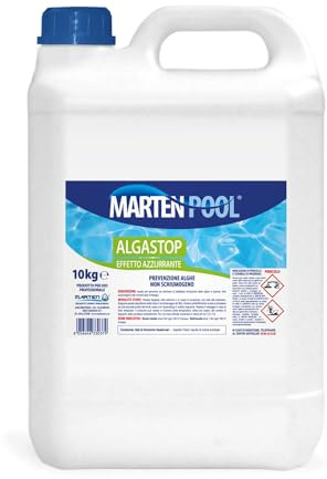 Algastop 5KG Liquido Antialghe di Altissima Qualità, Azione Preventiva, Non Schiumogeno, Effetto Azzurrante, per Piscine e Spas