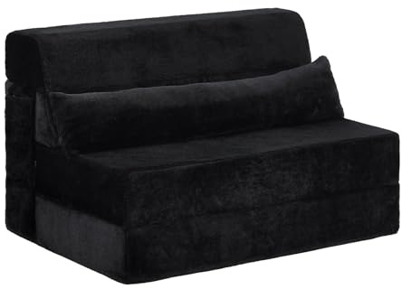 SESHINELL Folding Sofa Bed with Pillow, Single Size 4-in-1 Floor Couch Sleeper Chair for Adult, Fold Out Guest Mattress Chair Bed, Boneless Couch for Living Room, Dorm, Home Office, Black