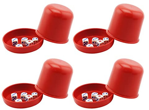 NAMOARLY 4sets Coppe Per Dadi Spesse Resistenti Con Base e Dadi Rossi Trasparenti Antitruffa Per Giochi Da Bar Ktv