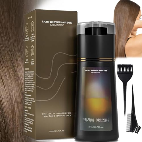 Light Brown Hair Dye Shampoo,Colour Shampoo to Cover Grey Hair,Hair Care Instant Dye Shampoo With 2pcs Colouring Tint Tool Brush,Diy Salon Hairdressing & Highlighting Kit for Men Women